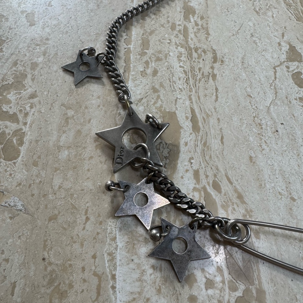 Dior Galliano Star and Safety Pin Silver Tone Chain Necklace - Picture 2 of 5
